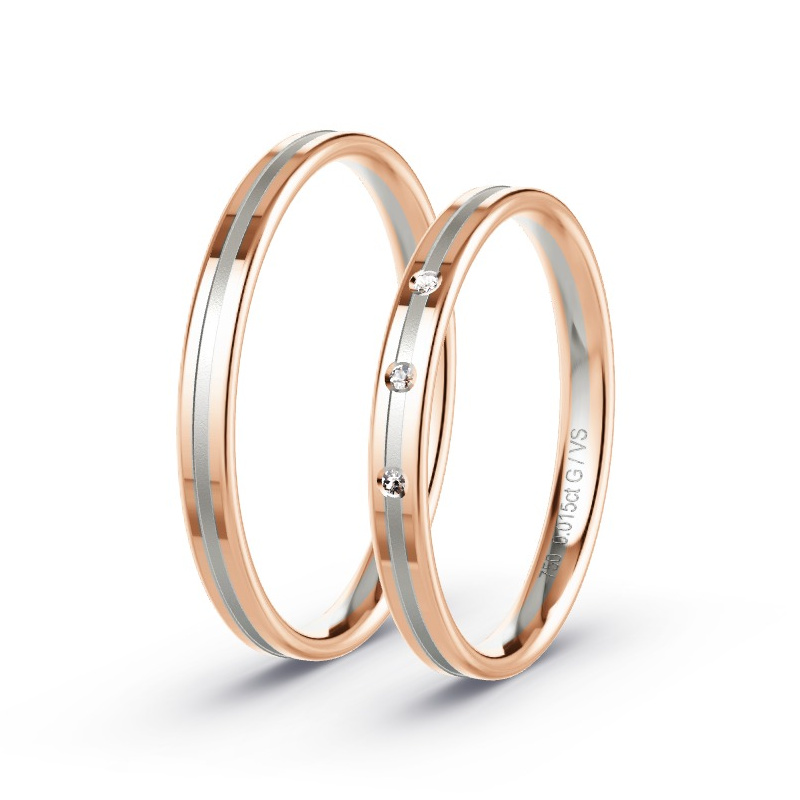 Wedding Rings Rose Gold/Grey Gold - 0.03ct Diamonds - Model N°1647