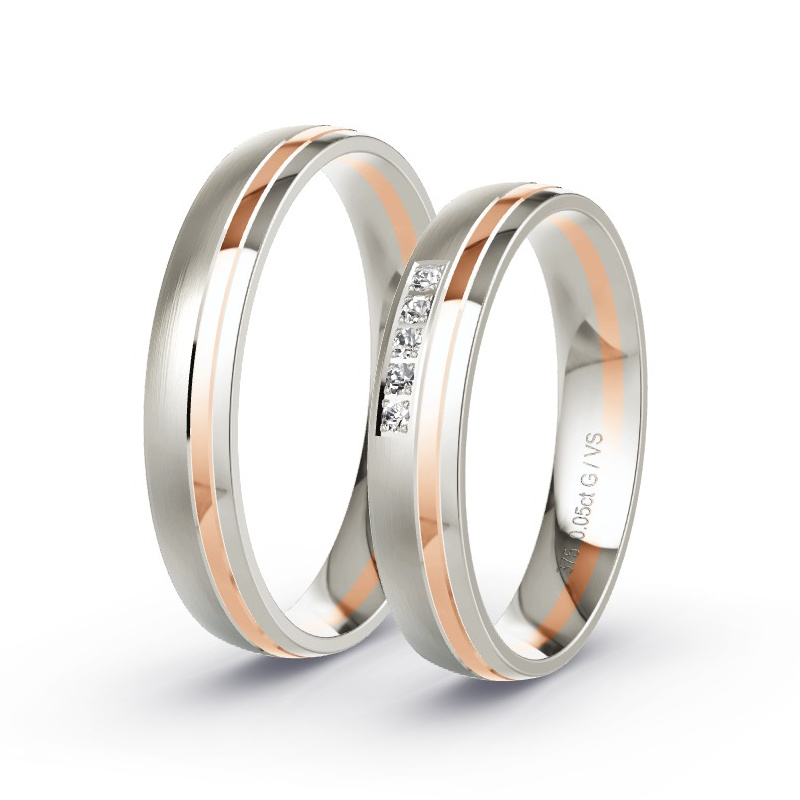 Wedding Rings Rose Gold/Grey Gold - 0.05ct Diamonds - Model N°1652