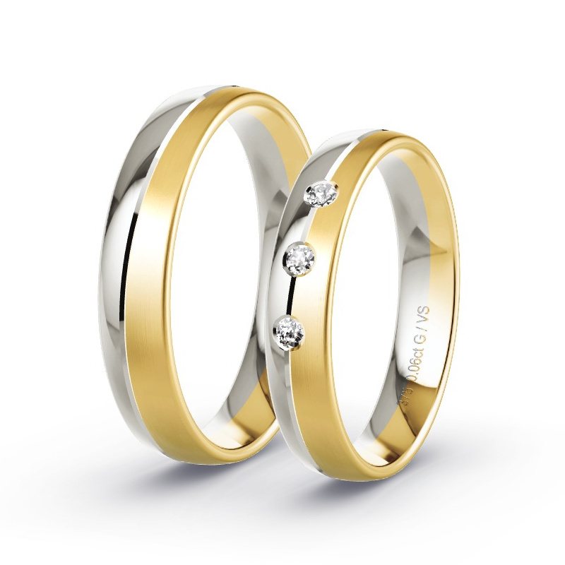 Wedding Rings Yellow Gold/Grey Gold - 0.06ct Diamonds - Model N°1660