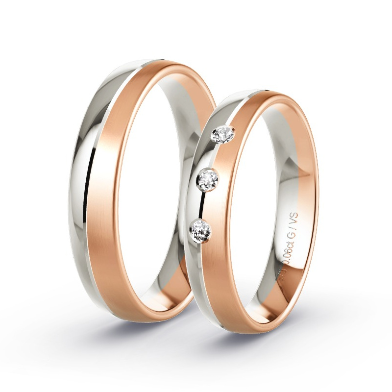 Wedding Rings Rose Gold/Grey Gold - 0.06ct Diamonds - Model N°1660