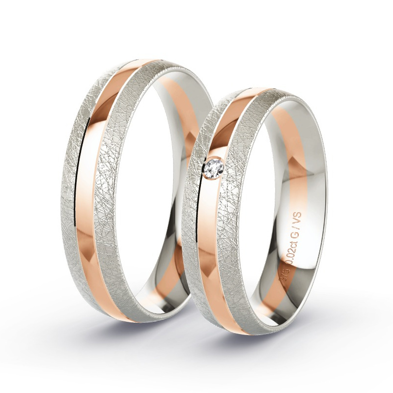 Wedding Rings Rose Gold/Grey Gold - 0.02ct Diamonds - Model N°1662