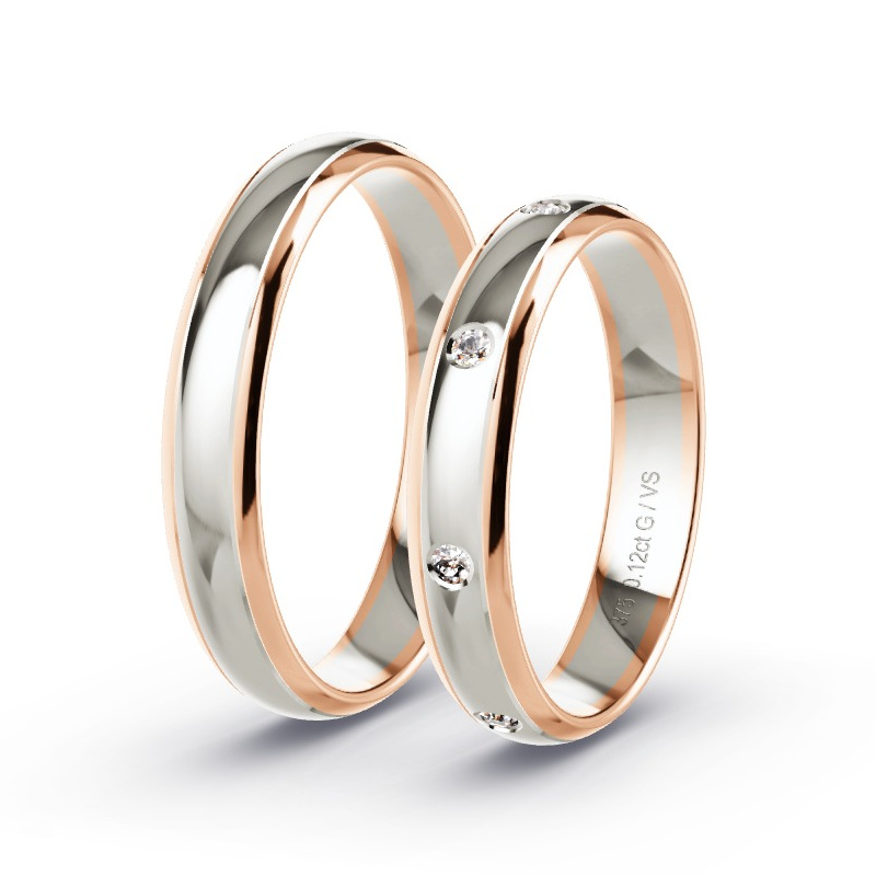 Wedding Rings Rose Gold/Grey Gold - 0.12ct Diamonds - Model N°1665